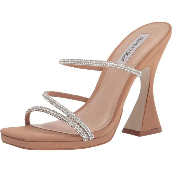 NWT Steve Madden Women's Libbie Heeled Sandal LIBB03S1 Camel Nubuck Brown 10M - Picture 1 of 14
